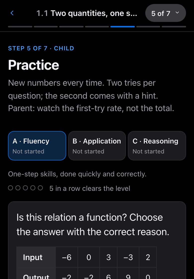 Step 5, Practice, as it looks in a lesson